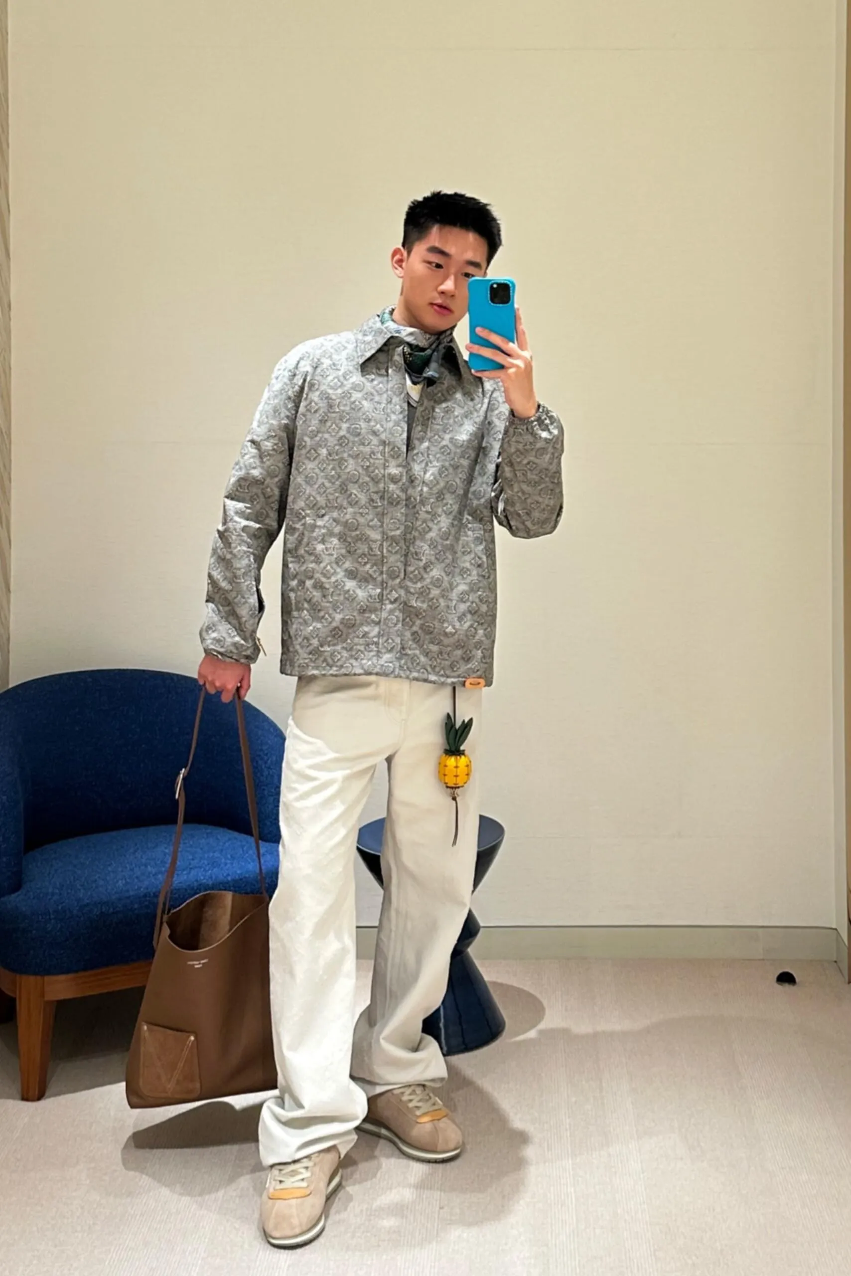 Louis Vuitton/Louis Vuitton all-over presbyopia digital print leather lapel jacket